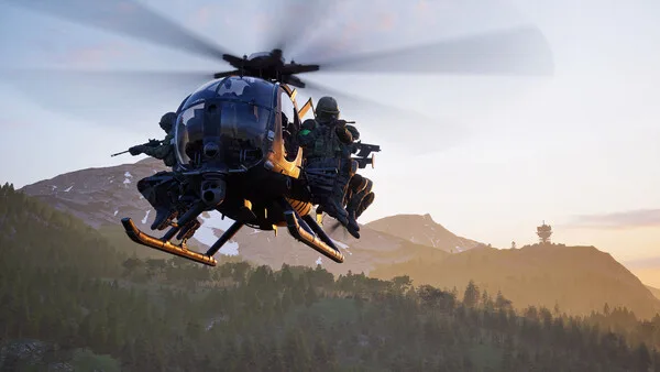 WARDOGS helicopter carrying soldiers over the battlefield