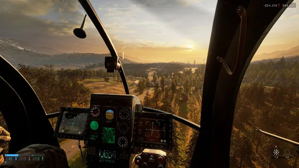 WARDOGS helicopter cockpit looking across the battlefield